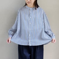 **またまた再々入荷** Linenya リネンヤ　コットンバンドカラーブラウス　#ストライプブルー　【送料無料】