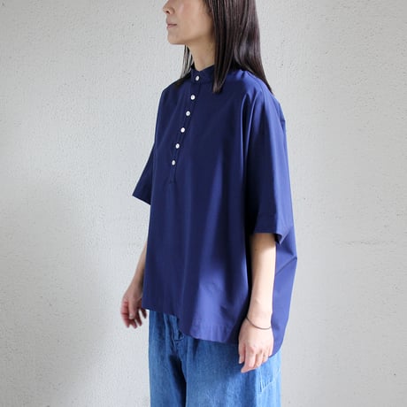Linneya リネンヤ　コットンタイプライターヘンリーネックブラウス　#ネイビー　【送料無料】