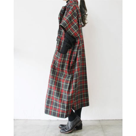homspun ホームスパン　ウールタータンワンピース　#ベージュｘサックス、チャコールｘレッド