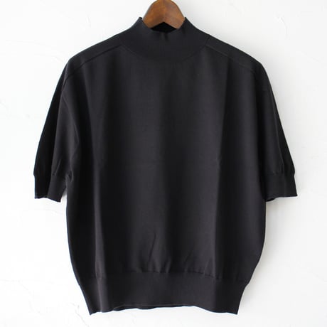 **またまたまた再入荷** LinenYa リネンヤ as it is.  コットンモックネック5分袖ニット　#ネイビー、ブラック、ホワイト