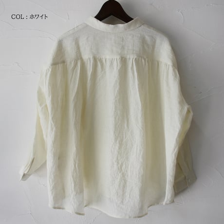 **再入荷** Linenya リネンヤ　リネン丸襟長袖ブラウス　#ホワイト、ライトグレー、ブラック