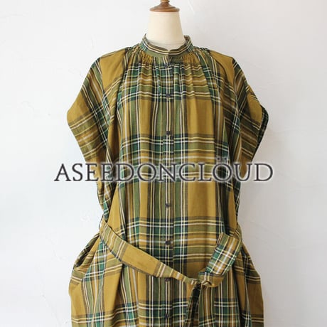 ASEEDONCLOUD アシードンクラウド　jiyusou check cloth smock dress  #キャメル