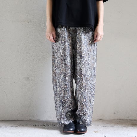 TRAVAIL MANUEL トラバイユマニュアル ボタニカルプリントサッシュワイドパンツ　#ベージュｘネイビーペイズリー