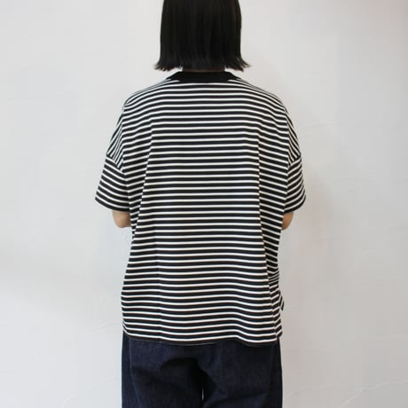 TRAVAIL MANUEL トラバイユマニュアル　ミディボーダースリットTシャツ　#ネイビー、サックス、イエロー