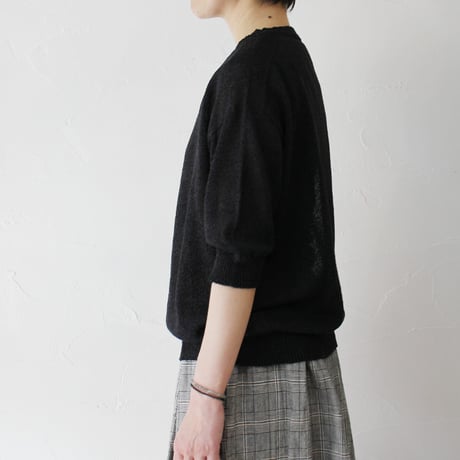 **再入荷** LinenYa リネンヤ as it is. 和紙混クルーネック半袖ニット　#ブラック、ベージュ