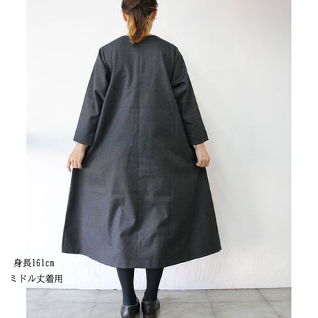 **再入荷** Linenya リネンヤ　ウール起毛サイドギャザーワンピース　#グレー　【送料無料】