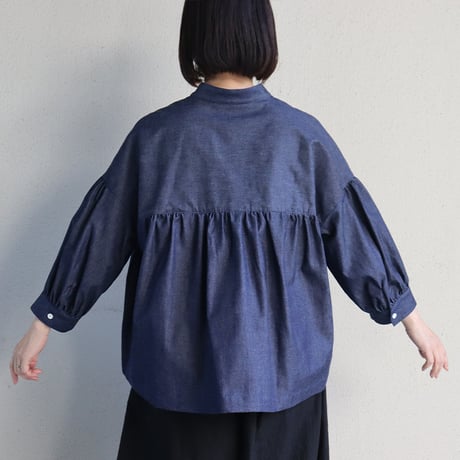**再々入荷** LinenYa リネンヤ　5ozデニムスタンドカラーブラウス　#インディゴ