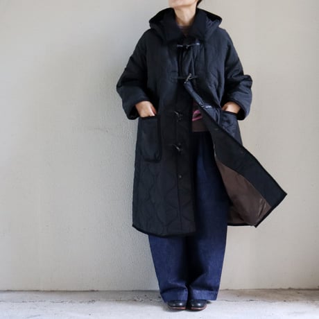 KHA:KI カーキ MIL QUILT DUFFLE COAT ミリタリーキルトダッフルコート　#ブラック　【送料無料】