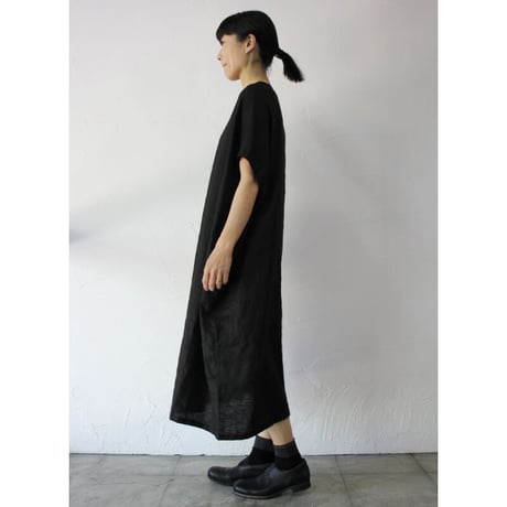 TRAVAIL MANUEL トラバイユマニュアル　フレンチリネンシェルワンピース　＃ブラック【送料無料】