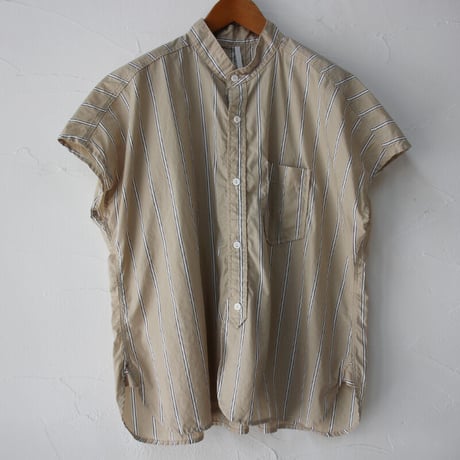 ARTE POVERA アルテポーヴェラ　タイプライターストライプフレンチスタンドシャツ　#白、ベージュ