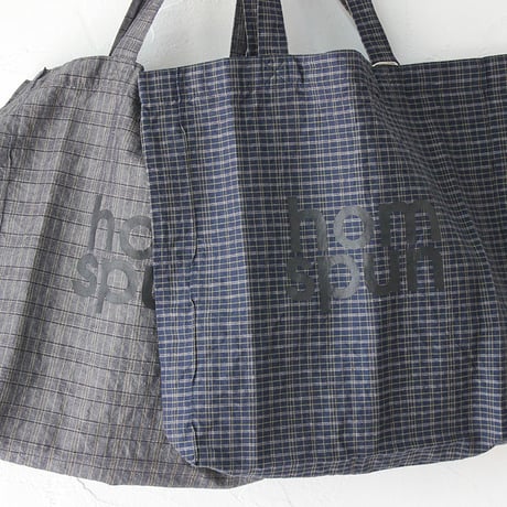 homspun ホームスパン　C/Lチェックロゴプリント入りトートバッグ　#グレーチェック、ネイビーチェック