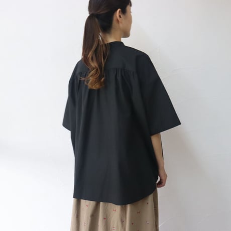 **またまた再入荷** Linenya リネンヤ　ギザコットンバンドカラー半袖シャツ　#ブラック【送料無料】