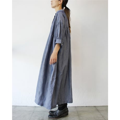 **再入荷**LinenYa リネンヤ　テンセルリネンスタンドカラーワンピース　#シャンブレー