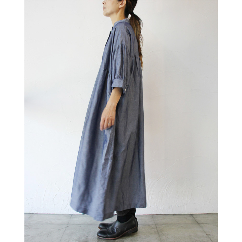 再入荷**LinenYa リネンヤ テンセルリネンスタンドカラーワンピース