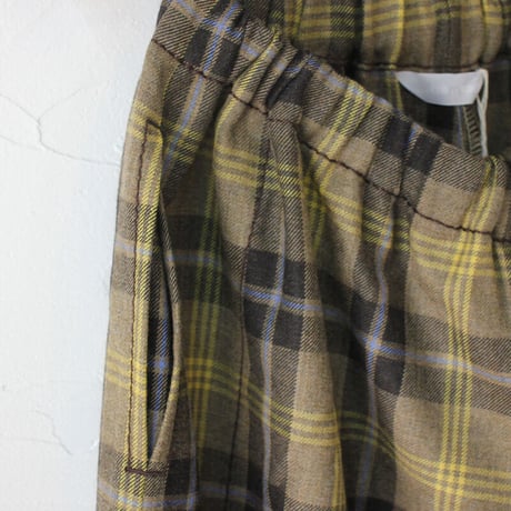 **またまた再入荷** homspun ホームスパン　ウールタータンギャザーパンツ　#ベージュｘサックス、チャコールグレーｘレッド
