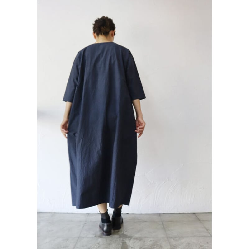 SERPENTINA セルペンティナ　スリットネックワンピース　ネイビー　M Linenya リネンヤ スリットネックワンピース #ライトグレー