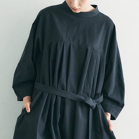 MAGALI マガリ　オールドコットンハイネックワンピース　#カフェオレ、チャコール　【送料無料】
