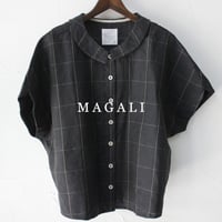 MAGALI マガリ　ウィンドウペンリネン・ロンド・ブラウス　#ブラック　【送料無料】