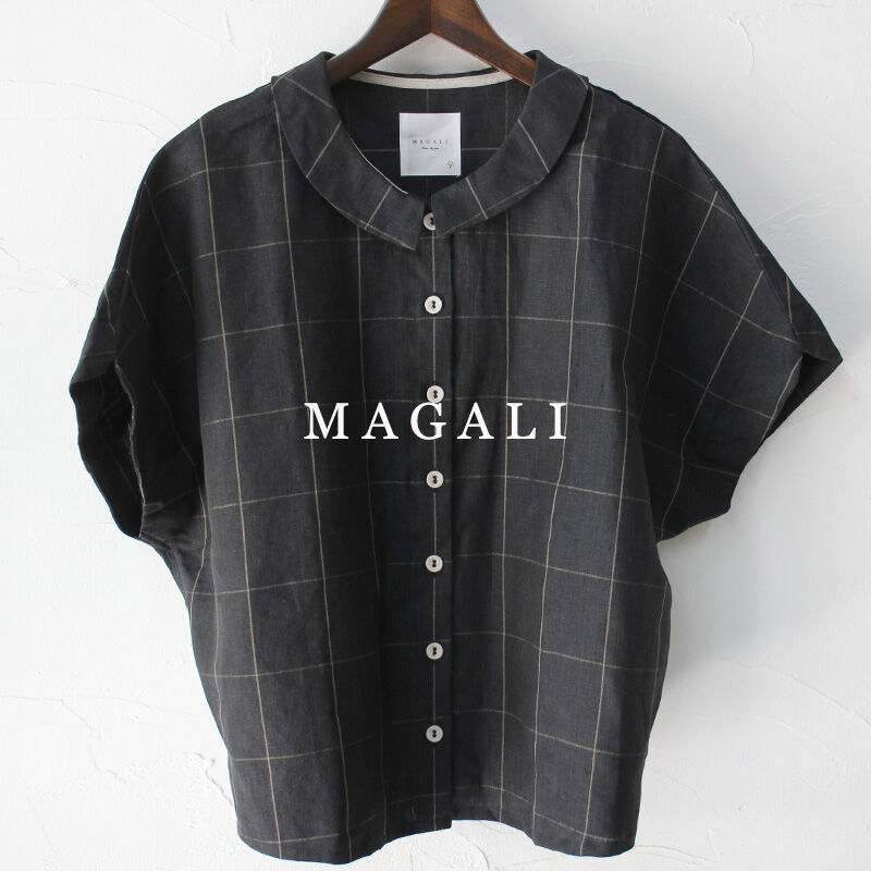 MAGALI マガリ ウィンドウペンリネン・ロンド・ブラウス #ブラック ...