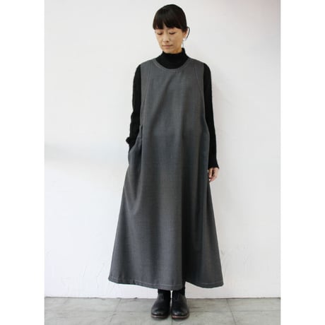 homspun ホームスパン  80/2ウールサージノースリーブワンピース　#チャコール、ブラック　【送料無料】