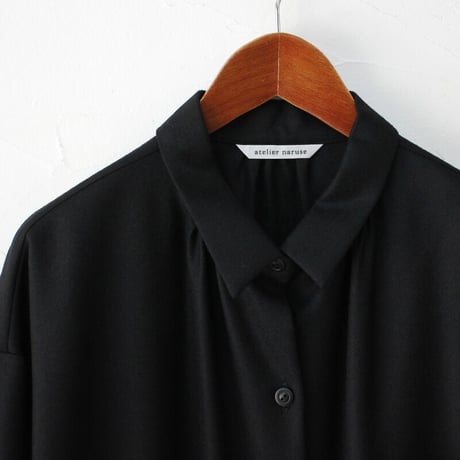 atelier naruse アトリエナルセ　wool saxony long shirt　ウールサキソニーロングシャツ　#グレイ、ブラック　【送料無料】
