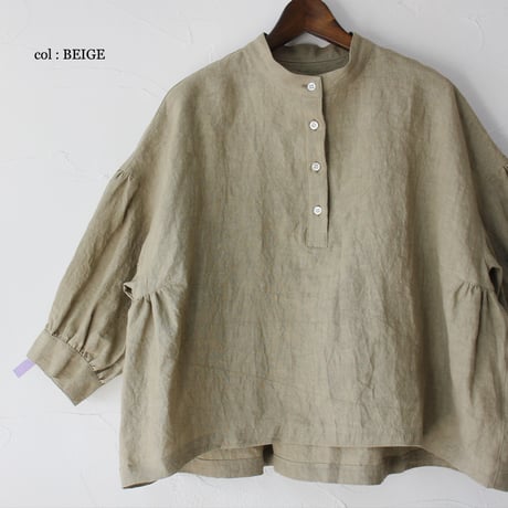 **またまたまた再入荷** LinenYa リネンヤ　リネンスタンドカラーブラウス　#ブラック、ベージュ、ネイビー、チャコール、ホワイト、グレー