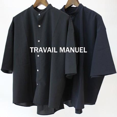 TRAVAIL MANUEL トラバイユマニュアル　ハイツイストPストレッチバンドカラーシャツ　#ブラック