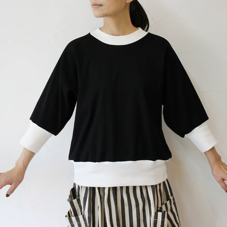 amne アンヌ　GIZA3/4crew　ギザコットン7分袖クルーネック　#イエロー、グリーン、ブラック