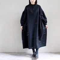 **再入荷** Linenya リネンヤ　ウール長袖スタンドカラーワンピース　#ブラック、グレー