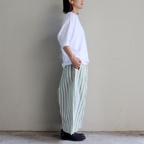**再入荷** atelier naruse アトリエナルセ　コットンリネンストライプガウチョパンツ #グリーン、ブラック　【送料無料】