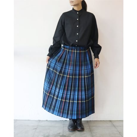 LinenYa リネンヤ　コットンネルチェックプリーツスカート　#ブルーチェック　【送料無料】