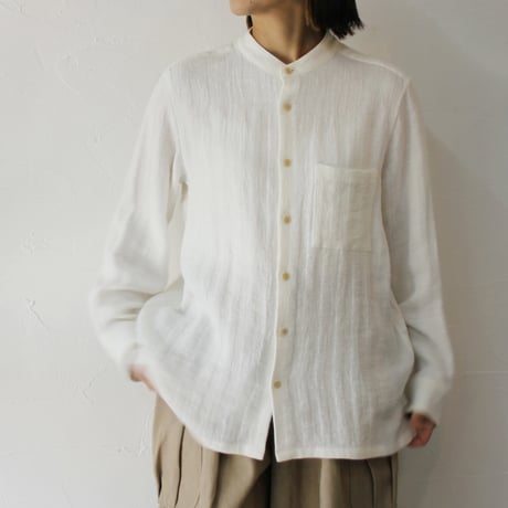 atelier naruse アトリエナルセ　linen tweed band-collar shirt　リネンツイードバンドカラーシャツ