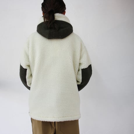 maomade マオメイド　シープボアｘ圧縮ウールフードジャケット　#オフ白ｘカーキ、ブラックｘブラック