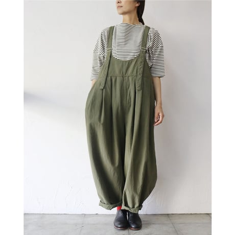 Brocante ブロカント　綿麻バックサテンバロンサロペット Ballon salopette #ベージュ、オリーブ、ブラック