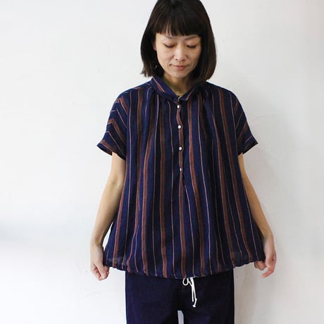 ARTE POVERA アルテポーヴェラ　リネンストライプバルーンシャツ　#パープルピンク、ネイビー