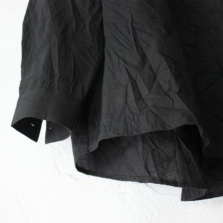 **再入荷** Linenya リネンヤ　コットンシワ加工丸襟長袖ブラウス　#カーキ、ブラック