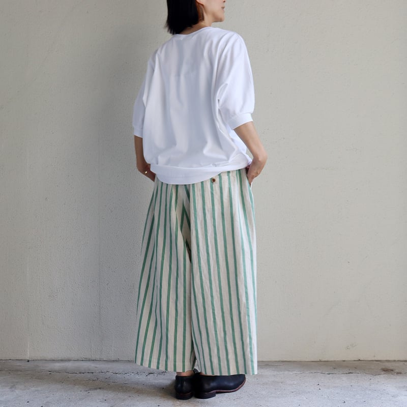 アトリエナルセcotton linen gaucho pants ～stripe 再入荷** atelier naruse アトリエナルセ コットンリネンストライプ