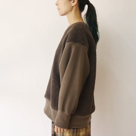 ARTE POVERA アルテポーヴェラ　イタリアトスカーナボア＆フリースMIXクルートレーナー　#ブラウン