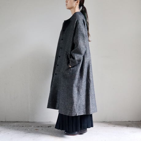 MAGALI マガリ　ウールリネン・ヘリンボンコート　#ブラック　【送料無料】