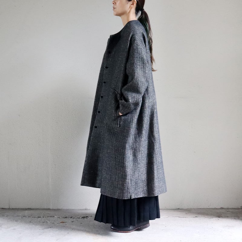 MAGALI マガリ ウールリネン・ヘリンボンコート #ブラック 【送料無料