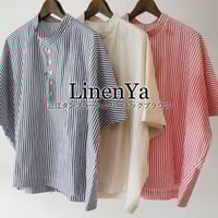 **再入荷** LinenYa リネンヤ　近江タンブラーヘンリーネックブラウス　#ネイビー、ベージュ、レッド