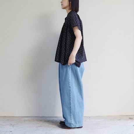 **再入荷** soil ソイル　ドットバンドカラーフレンチスリーブシャツ　#ブラック、ネイビー