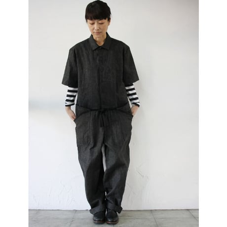**再入荷** ASEEDONCLOUD　アシードンクラウド　Ash dyeing linen sakurashi jumpsuit  #ブラック　【送料無料】
