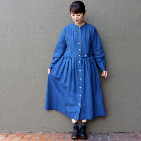 MAGALI マガリ　リネンタックギャザーワンピース　#アンバー、ブラック、インディゴブルー