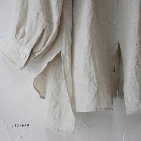 Linenya リネンヤ　リネンスリットセミロングシャツ　#ライトグレー、キナリ