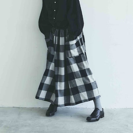 MAGALI マガリ  ギンガムウールロングスカート　#ブラウンｘブラック、ホワイトｘブラック