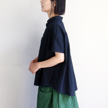 **またまたまた再入荷** LinenYa リネンヤ　80タイプライタートリプルウォッシュ丸襟ブラウス　#ブルー、レッド、ブラック、ホワイト