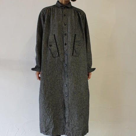 **S u K i M a -スキマ- 別製特注品** 15 jyugo ジュウゴ　綿麻起毛ストライプTABIギャザーワンピース　♯ブラック　【送料無料】