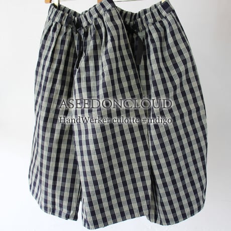 ASEEDONCLOUD アシードンクラウド　HandWerker culotte インディゴチェックハンドベイカーキュロット　#インディゴ