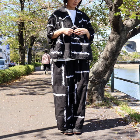 ARTE POVERA アルテポーヴェラ　スーピマローンしぼり染め2タックイージーパンツ　#ブラックMIX